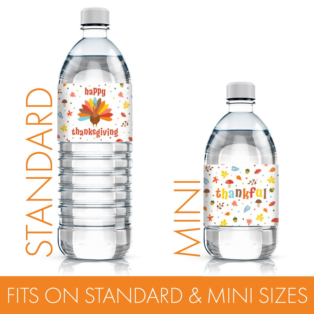 Kid's Thanksgiving Water Bottle Label Stickers - Waterproof - 20 Pack