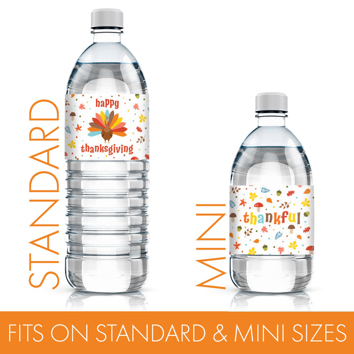 Kid's Thanksgiving Water Bottle Label Stickers - Waterproof - 20 Pack