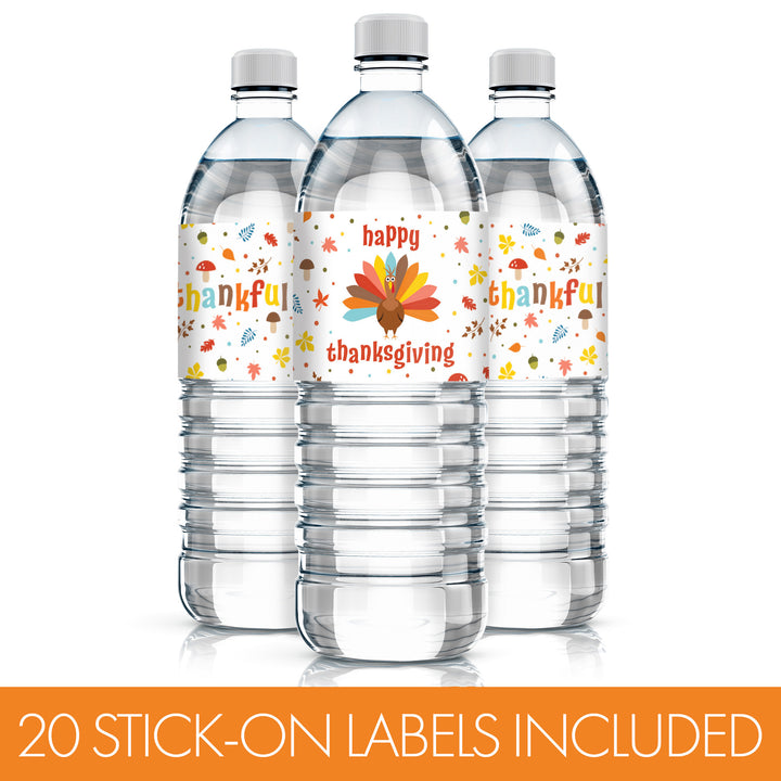 Kid's Thanksgiving Water Bottle Label Stickers - Waterproof - 20 Pack