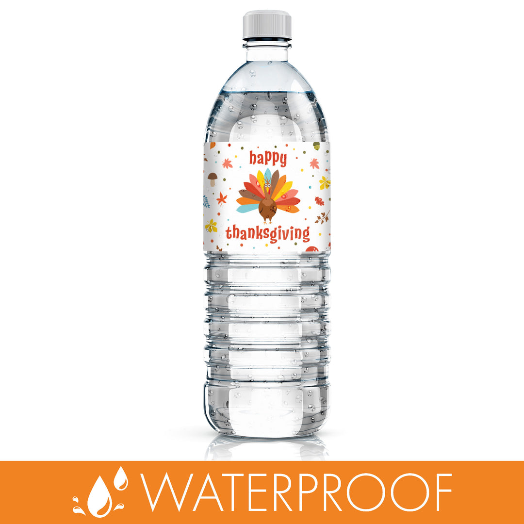 Kid's Thanksgiving Water Bottle Label Stickers - Waterproof - 20 Pack