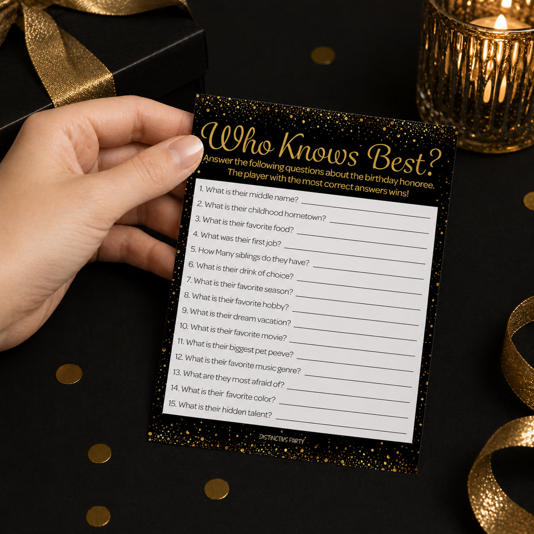 Nacido en la década de 1950 Black &amp; Gold - Cumpleaños para adultos - Paquete de juegos de fiesta - 3 juegos para 20 invitados
