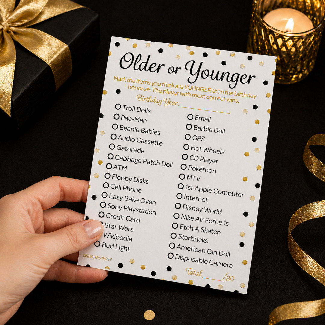 Nacido en la década de 1950 Black &amp; Gold - Cumpleaños para adultos - Paquete de juegos de fiesta - 3 juegos para 20 invitados
