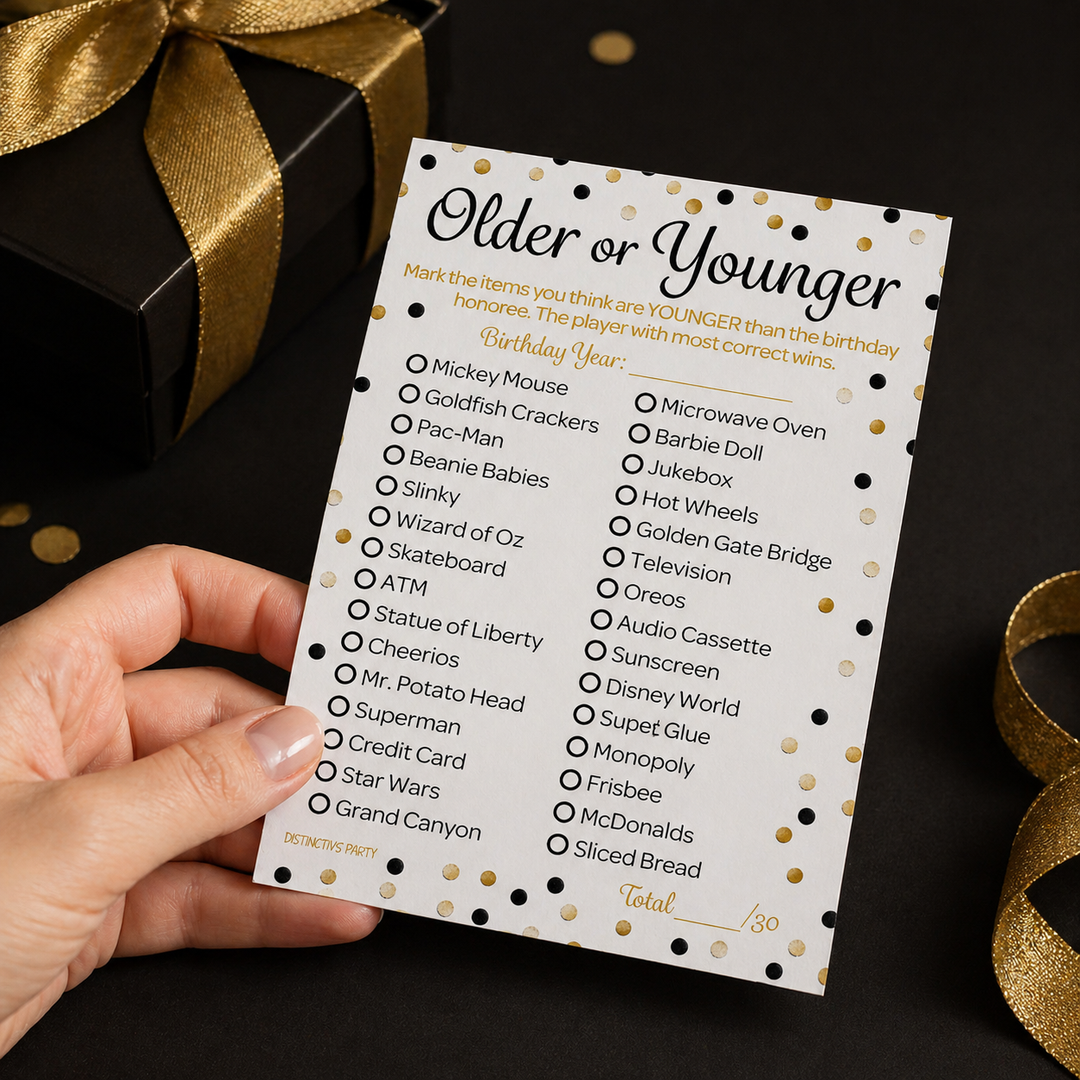 Nacido en la década de 1940 Cumpleaños negro y dorado - Cumpleaños para adultos - Paquete de juegos de fiesta - 3 juegos para 20 invitados