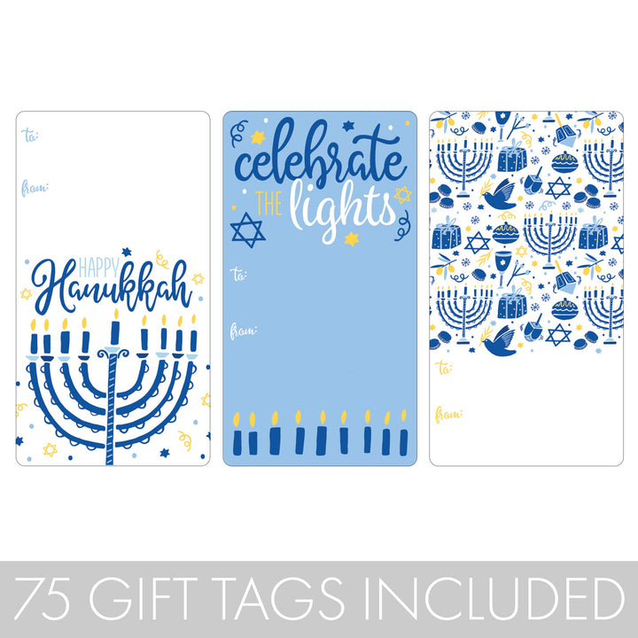 Hanukkah Gift Tag Stickers: Whimsical Menorah Hanukkah - 75 Stickers