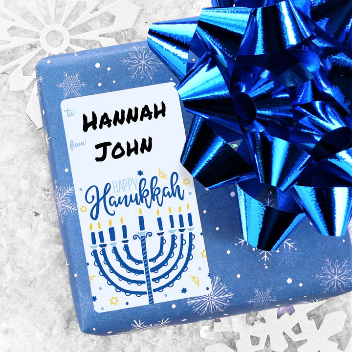 Hanukkah Gift Tag Stickers: Whimsical Menorah Hanukkah - 75 Stickers