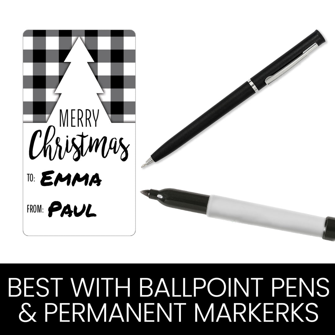 Christmas Gift Tag Stickers: Classic Black and White Buffalo Plaid  - 42 Stickers