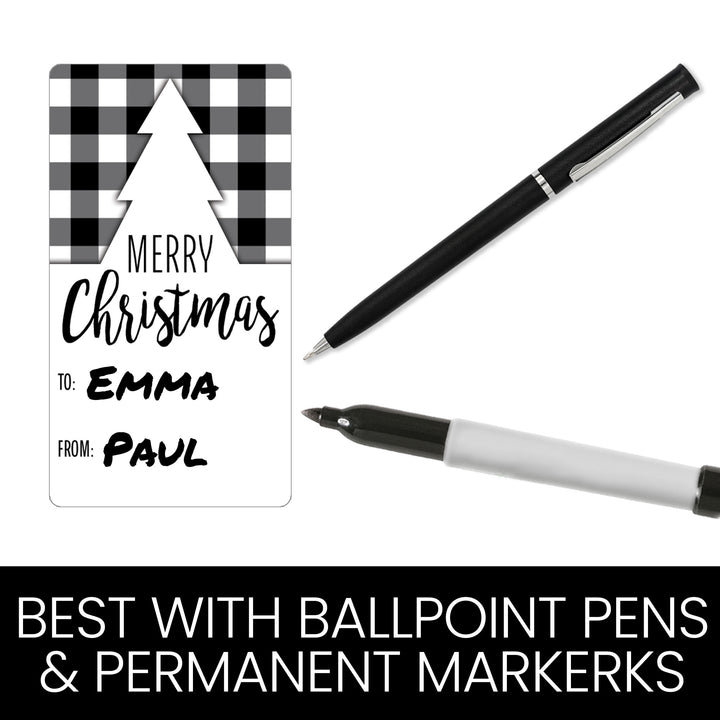 Christmas Gift Tag Stickers: Classic Black and White Buffalo Plaid  - 42 Stickers