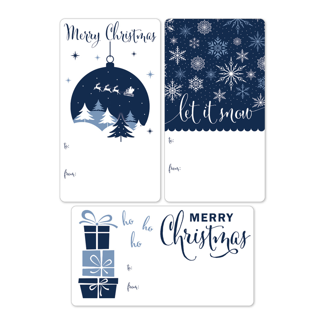 Christmas Gift Tag Stickers: Blue and White - 42 Stickers