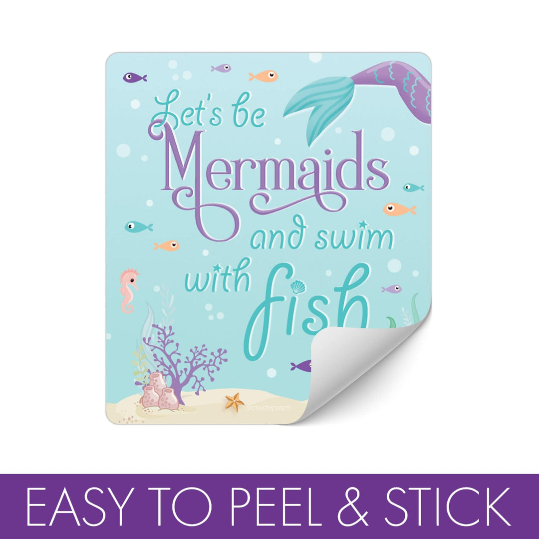 Mermaid: Let's Be Mermaids - Kid's Birthday  - Chip Bag and Snack Bag Stickers - 32 Pack