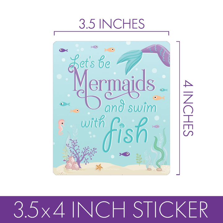 Mermaid: Let's Be Mermaids - Kid's Birthday  - Chip Bag and Snack Bag Stickers - 32 Pack