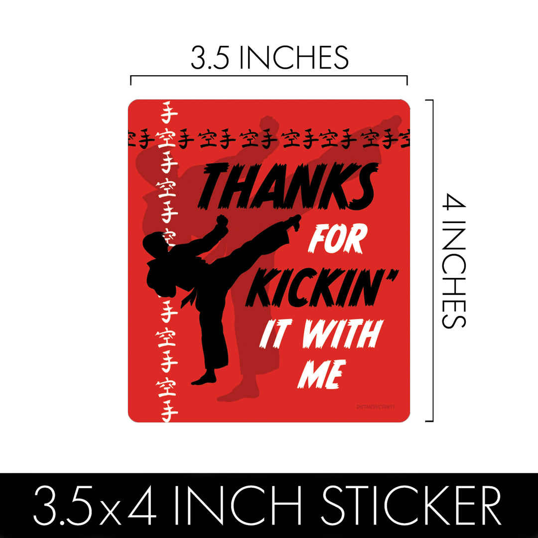 Saltar, patear, bloquear: Karate - Cumpleaños infantil - Pegatinas para bolsas de chips y bocadillos - Paquete de 32