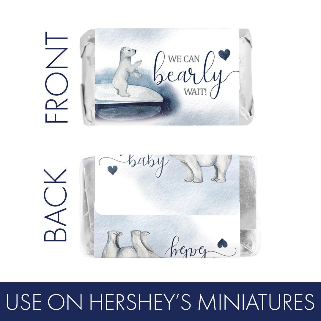 Oso polar We Can Bearly Wait: Baby Shower de invierno - Pegatinas para envoltorios de barra de dulces en miniatura de Hershey's - 45 pegatinas