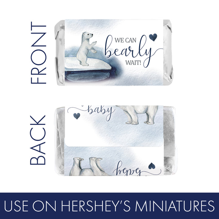 Oso polar We Can Bearly Wait: Baby Shower de invierno - Pegatinas para envoltorios de barra de dulces en miniatura de Hershey's - 45 pegatinas