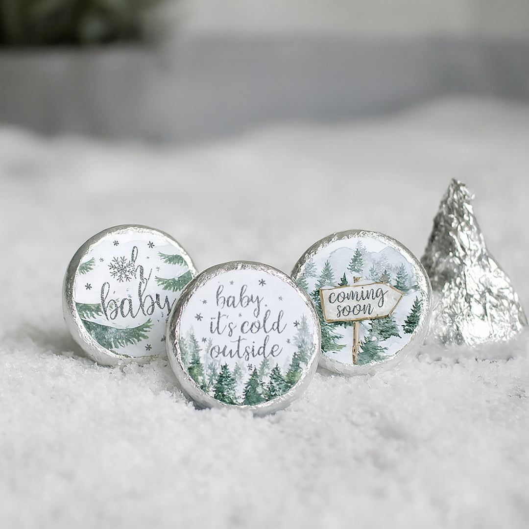 Baby It's Cold Outside Evergreen: Baby Shower de invierno - Pegatinas para regalos de fiesta - Se adapta a Hershey's Kisses - 180 pegatinas