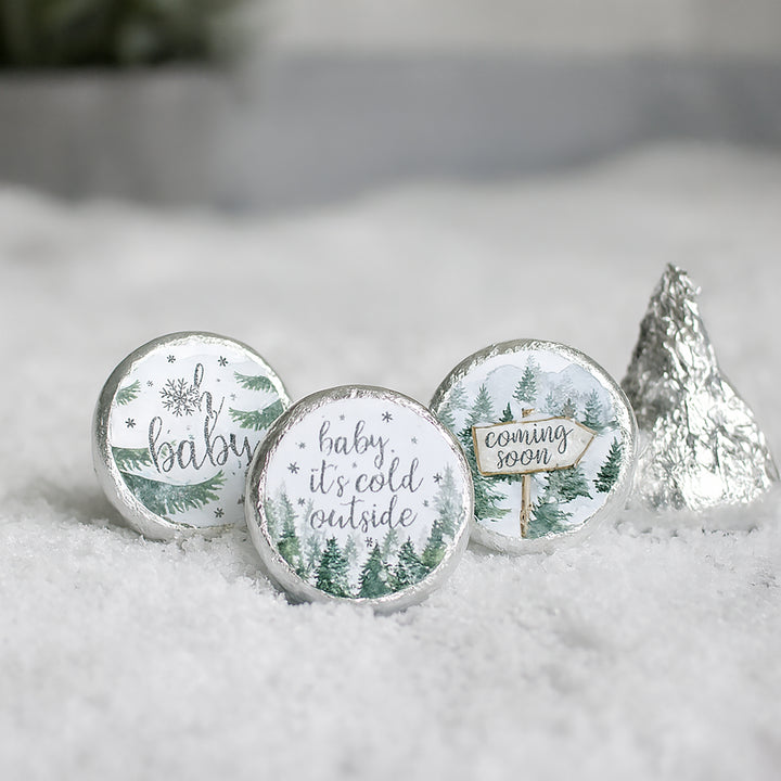 Baby It's Cold Outside Evergreen: Baby Shower de invierno - Pegatinas para regalos de fiesta - Se adapta a Hershey's Kisses - 180 pegatinas