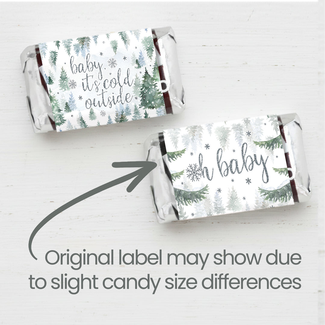 Baby It's Cold Outside Evergreen: Winter Baby Shower - Hershey's Miniatures Candy Bar Wrappers Stickers - 42 Stickers