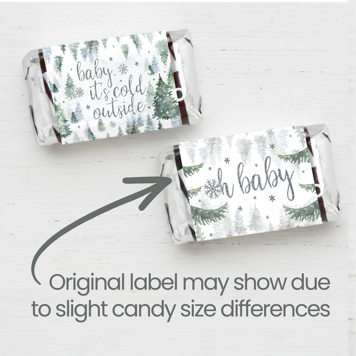 Baby It's Cold Outside Evergreen: Winter Baby Shower - Hershey's Miniatures Candy Bar Wrappers Stickers - 42 Stickers
