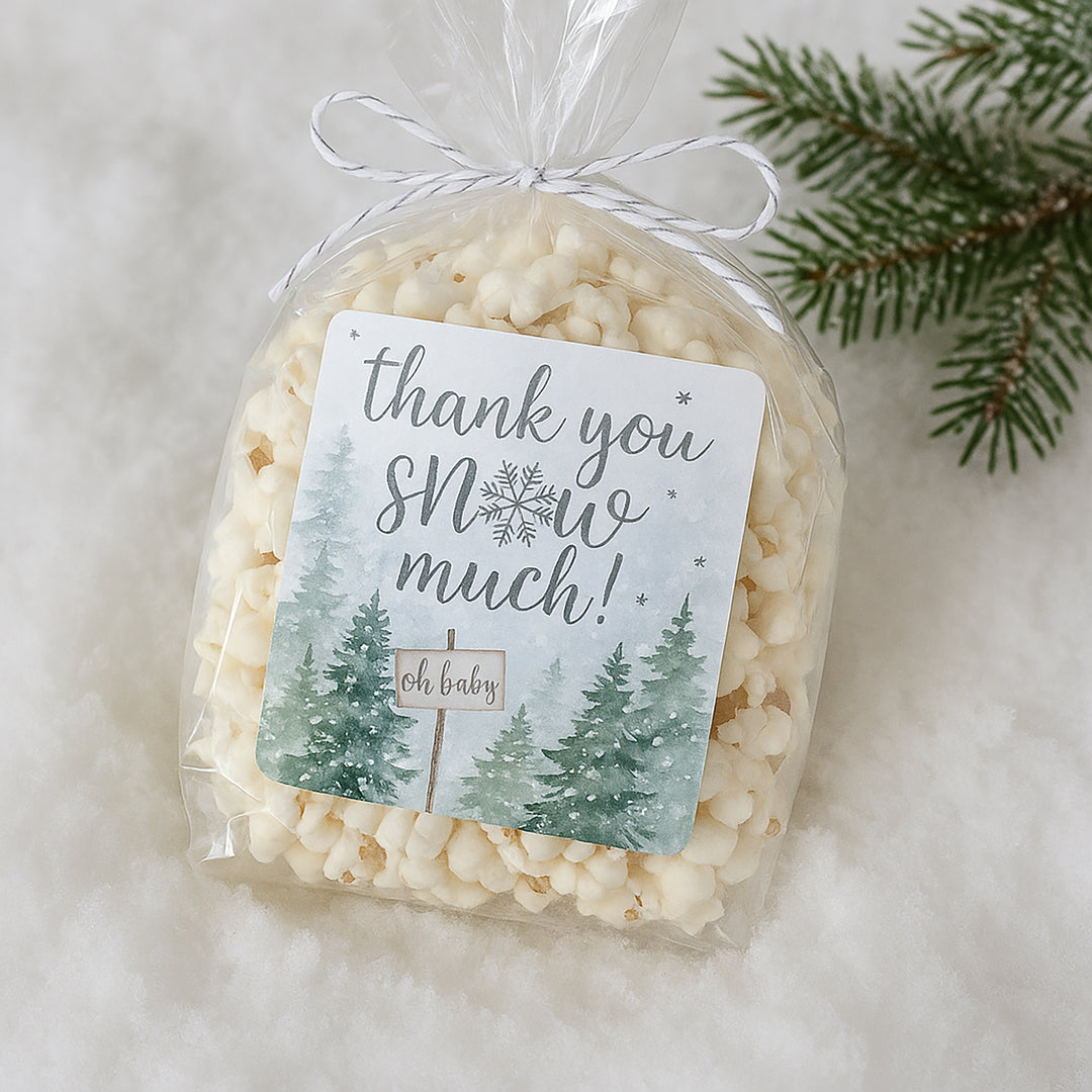Baby It's Cold Outside Evergreen: Winter Baby Shower - Popcorn Chip Bag and Snack Bag Stickers - 32 Pack