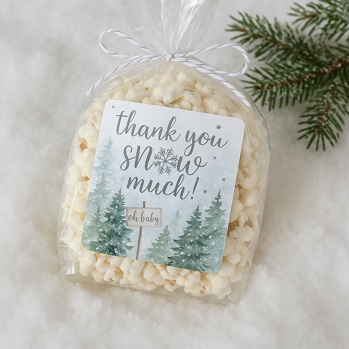 Baby It's Cold Outside Evergreen: Winter Baby Shower - Popcorn Chip Bag and Snack Bag Stickers - 32 Pack