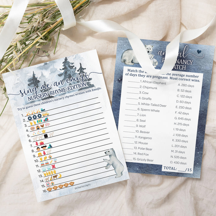 Oso Polar - Baby Shower de Invierno - Sing Me and Emoji &amp; Animal Match Game - Juego de Baby Shower - Paquete de dos juegos - 20 tarjetas de doble cara