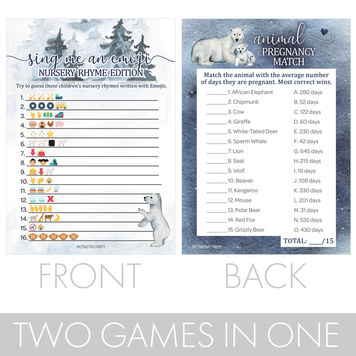 Oso Polar - Baby Shower de Invierno - Sing Me and Emoji &amp; Animal Match Game - Juego de Baby Shower - Paquete de dos juegos - 20 tarjetas de doble cara
