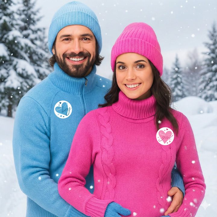 Valentine's Day Gender Reveal Stickers: Blue & Pink Hearts - Team He or Team She Stickers - 40 Stickers