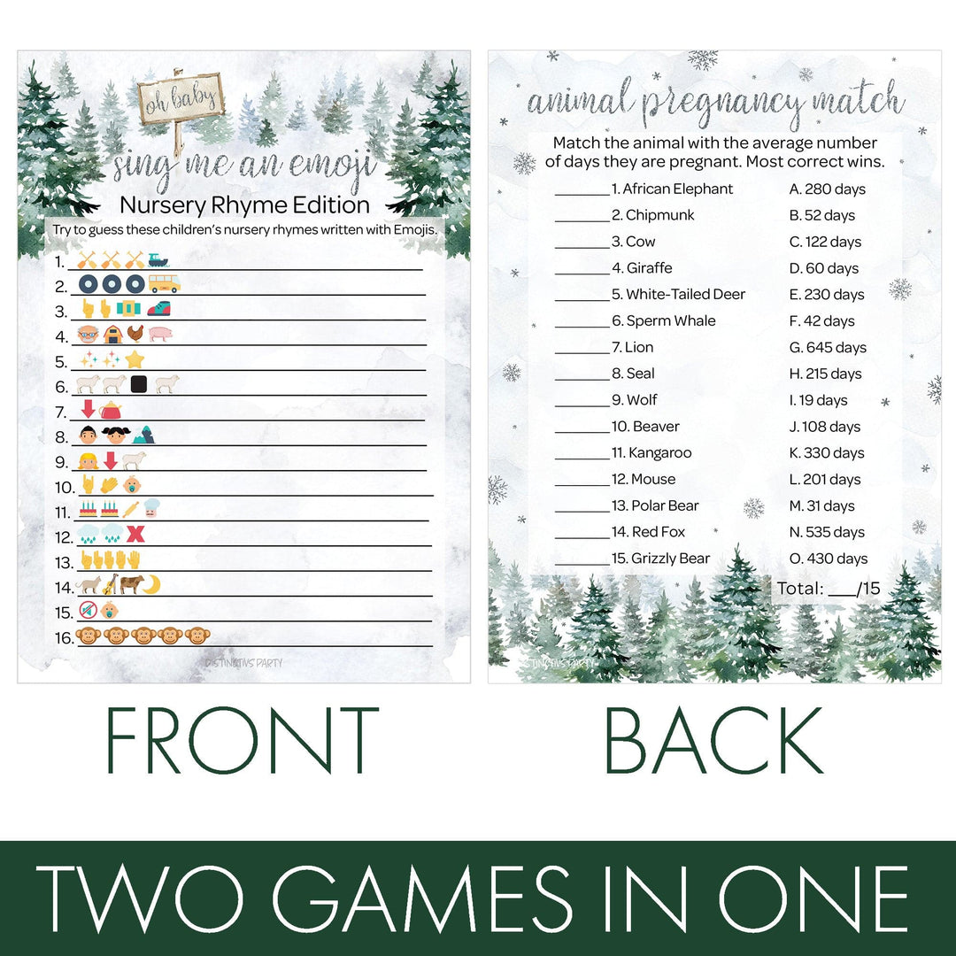 Baby It's Cold Outside Evergreen: Winter Baby Shower - Sing Me and Emoji &amp; Animal Match Game - Juego de Baby Shower - Paquete de dos juegos - 20 tarjetas de doble cara