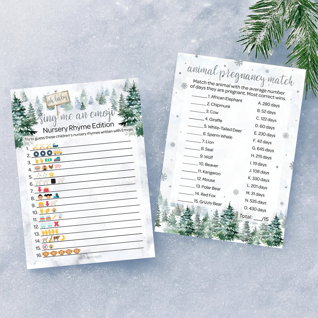 Baby It's Cold Outside Evergreen: Winter Baby Shower - Sing Me and Emoji & Animal Match Game -  Baby Shower Game - Two Game Bundle - 20 Dual Sided Cards