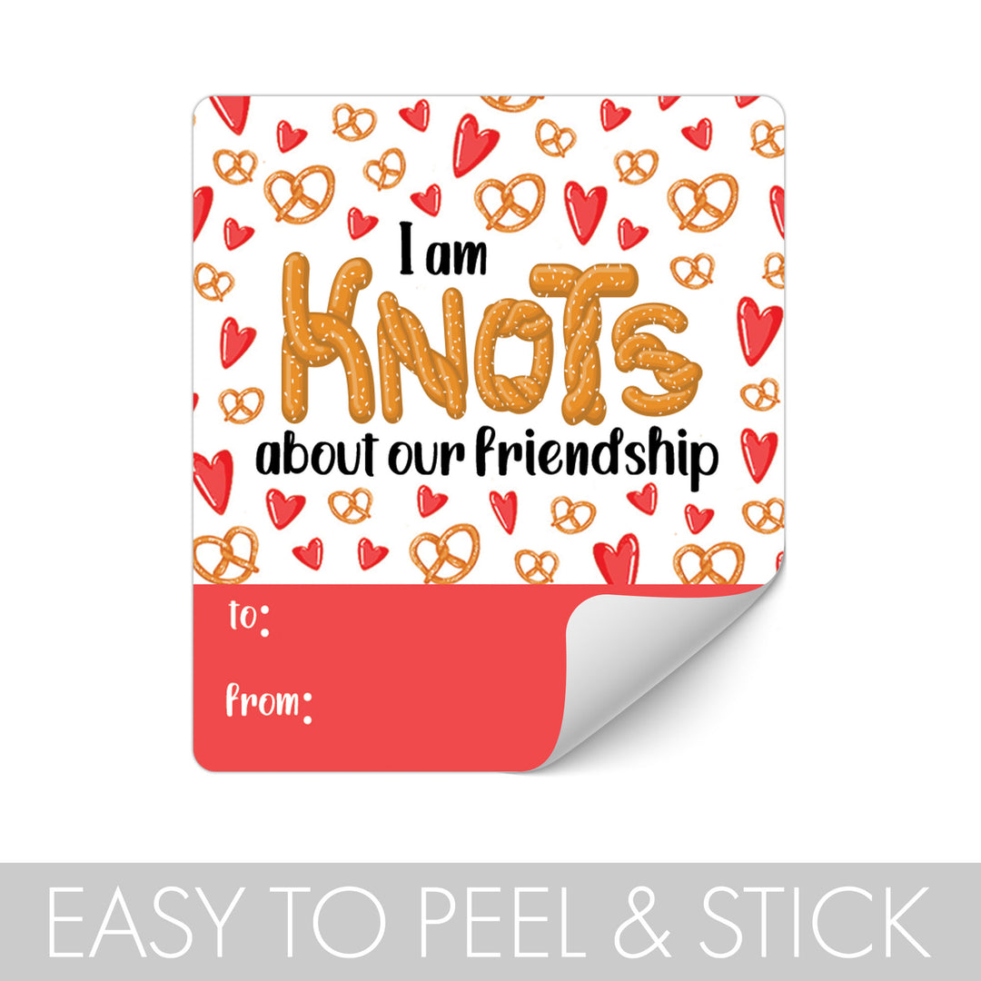 Valentine's Day Treat Stickers: Knots About Our Friendship - Pretzel Bag Stickers - 32 Stickers
