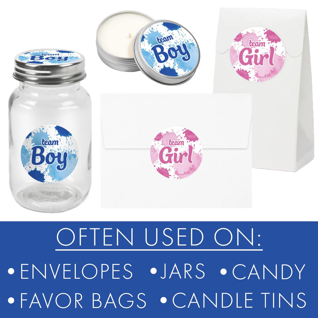 Paint Splatter: Gender Reveal Party - Team Boy or Team Girl - 40 Stickers