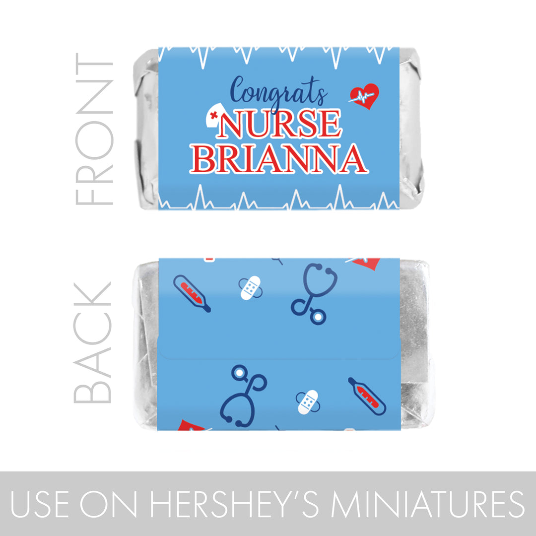 Graduación de enfermería personalizada: negro y dorado - Nombre y año personalizados - Envoltorios para barra de dulces - Se adapta a miniaturas Hershey® - Mini envoltorios para barra de dulces - 45 pegatinas