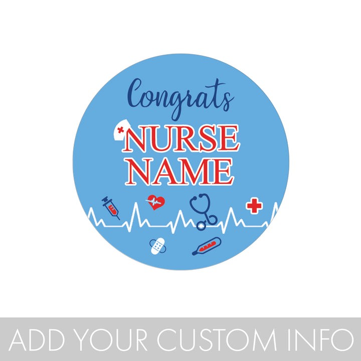 Personalized Nursing Graduation: Blue and Red - Custom Name - Party Favor Stickers - 40 Stickers
