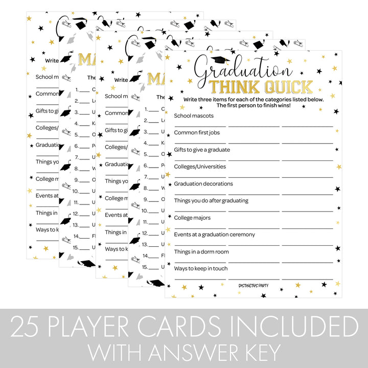 Graduation Party Game: Think Quick & Mascot Matchup - Class of 2024 - Two Game Bundle - 25 Dual-Sided Game Cards