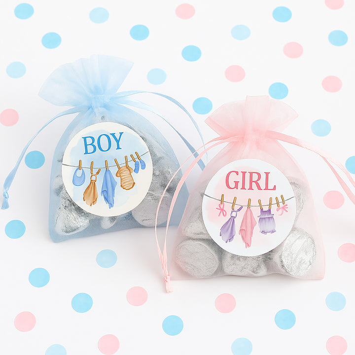 Baby Clothesline: Gender Reveal Party - Girl or Boy - 40 Stickers