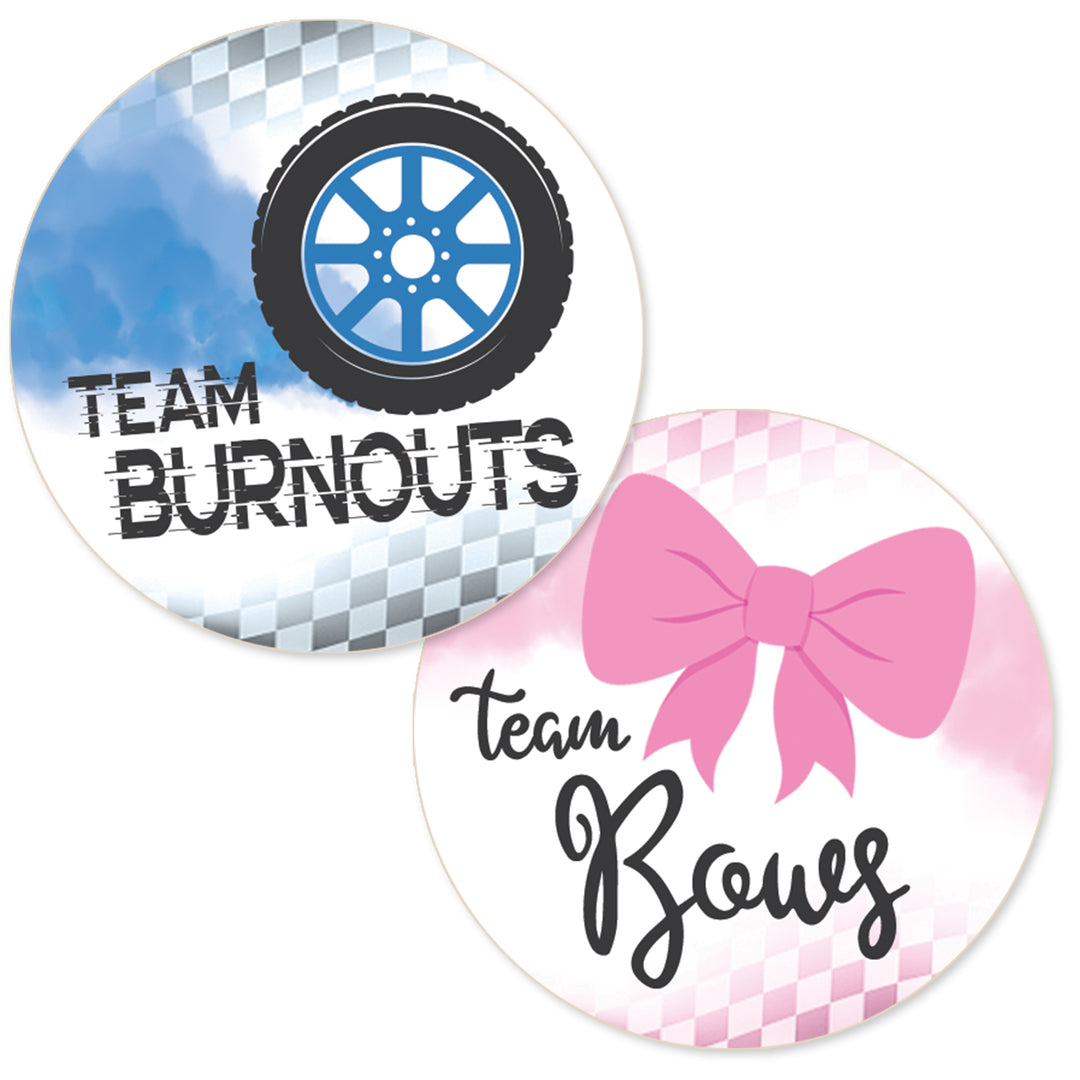 Burnouts or Bows: Gender Reveal Party - Team Bows or Team Burnouts - 40 Stickers