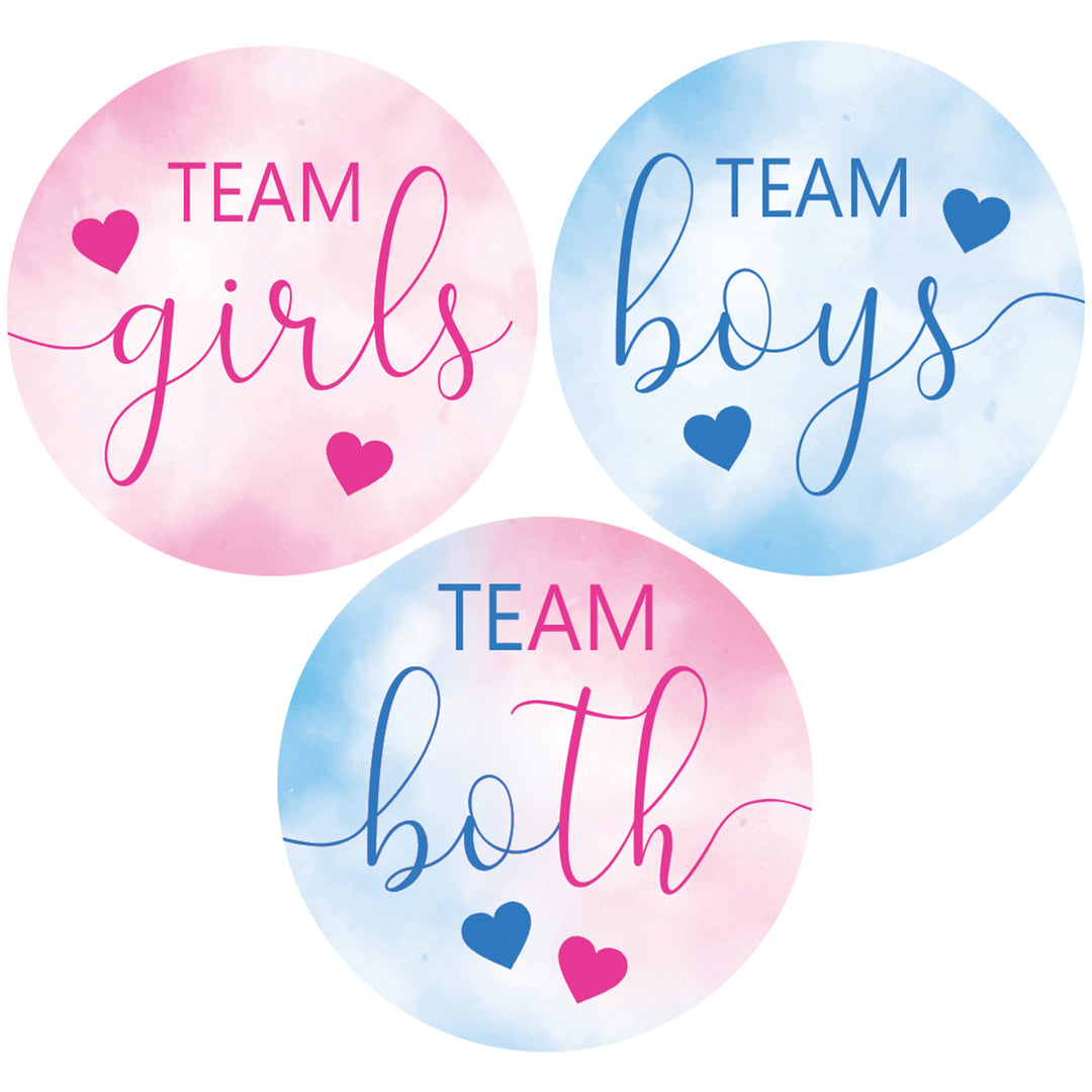Twins: Gender Reveal Party - Team Boys, Team Girls, or Team Both - 40 Stickers