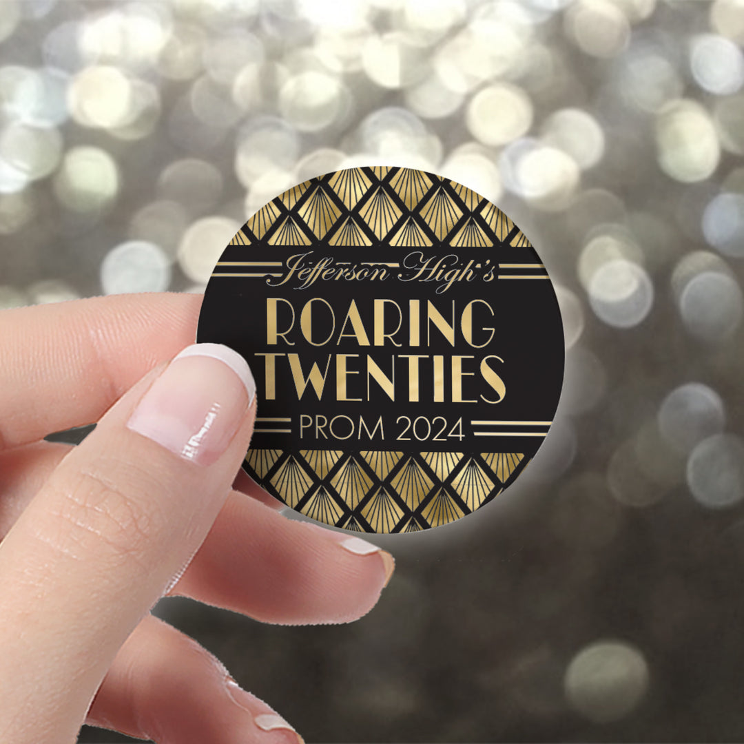 Personalized Prom: Roaring 20s - Circle Label Stickers - 40 or 250 Stickers