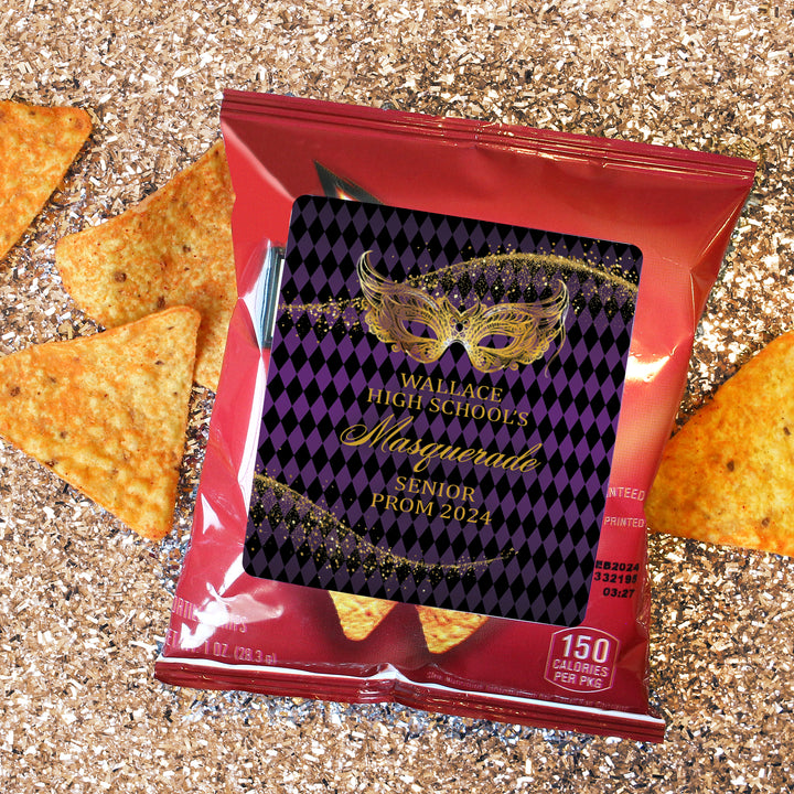 Personalized Prom: Masquerade -  Chip Bag and Snack Bag Stickers - 32 or 100 Stickers