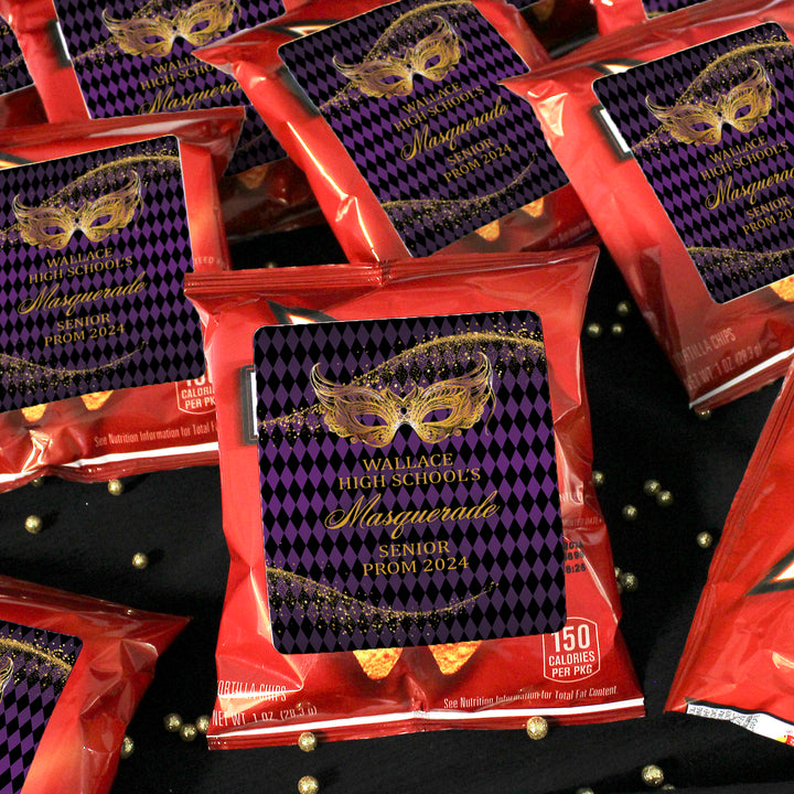 Personalized Prom: Masquerade -  Chip Bag and Snack Bag Stickers - 32 or 100 Stickers