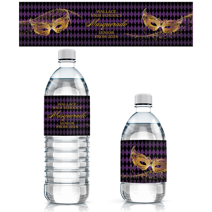 Personalized Prom: Masquerade -  Water Bottle Labels - 24 or 250 Waterproof Stickers