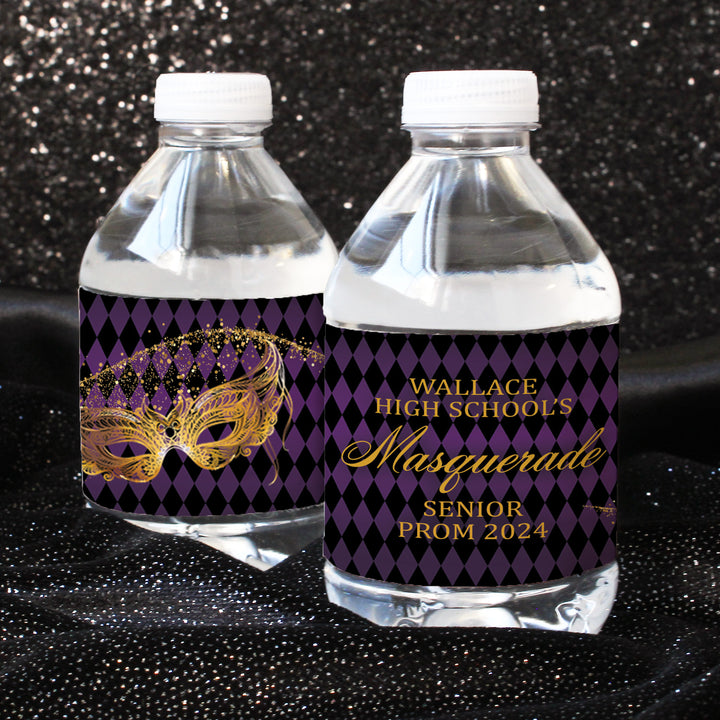 Personalized Prom: Masquerade -  Water Bottle Labels - 24 or 250 Waterproof Stickers