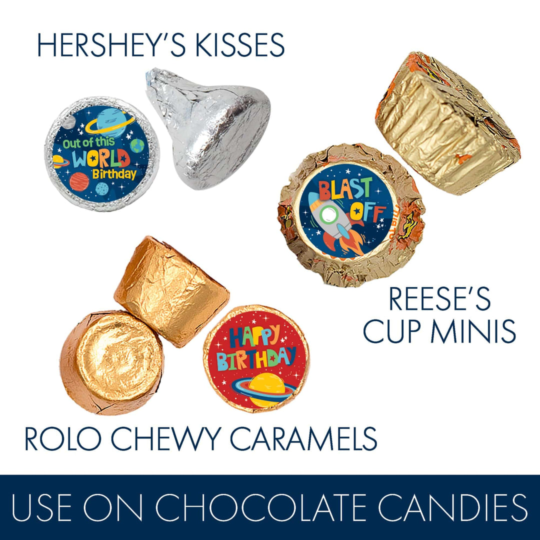 Outer Space: Kid's Birthday - Favor Stickers Fits on Hershey's Kisses - 180 Stickers