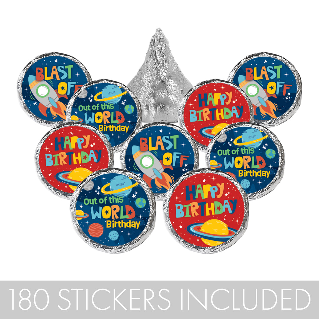 Outer Space: Kid's Birthday - Favor Stickers Fits on Hershey's Kisses - 180 Stickers