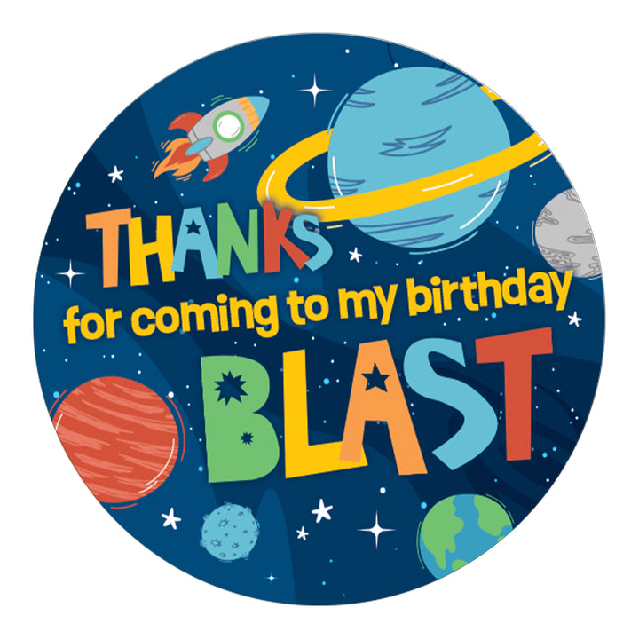 Outer Space: Kid's Birthday Party: Circle Label Stickers, Thank You - 40 Stickers