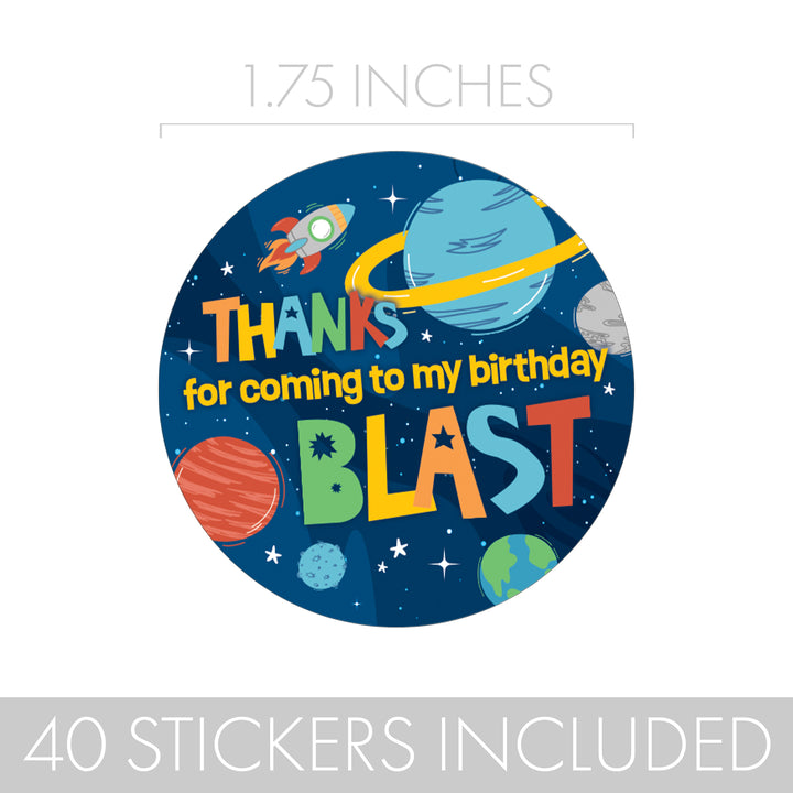 Outer Space: Kid's Birthday Party: Circle Label Stickers, Thank You - 40 Stickers