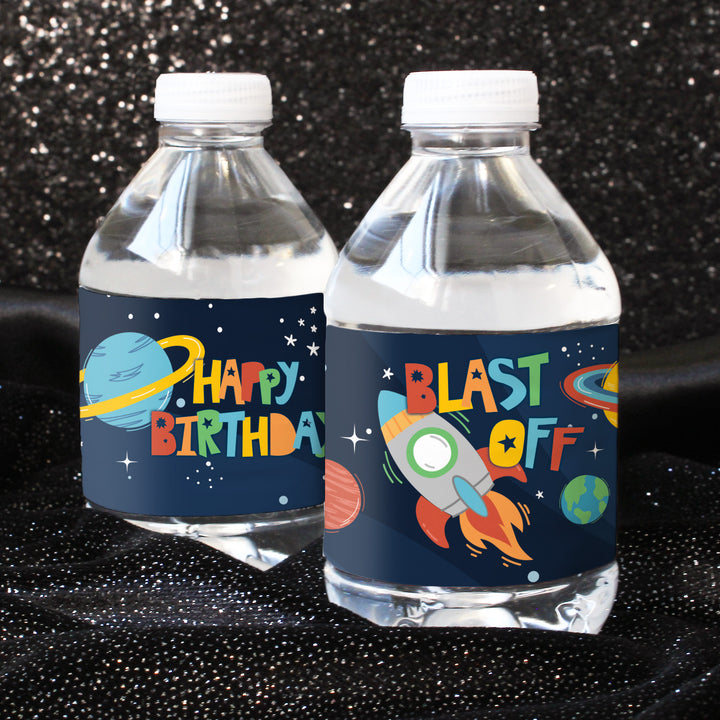 Outer Space Kid's Birthday: Water Bottle Labels - 24 Waterproof Stickers