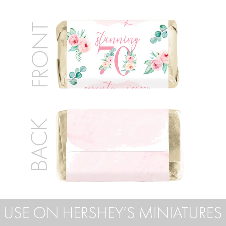 70th Birthday: Floral - Hershey's Miniatures Candy Bar Wrappers - 45 Stickers