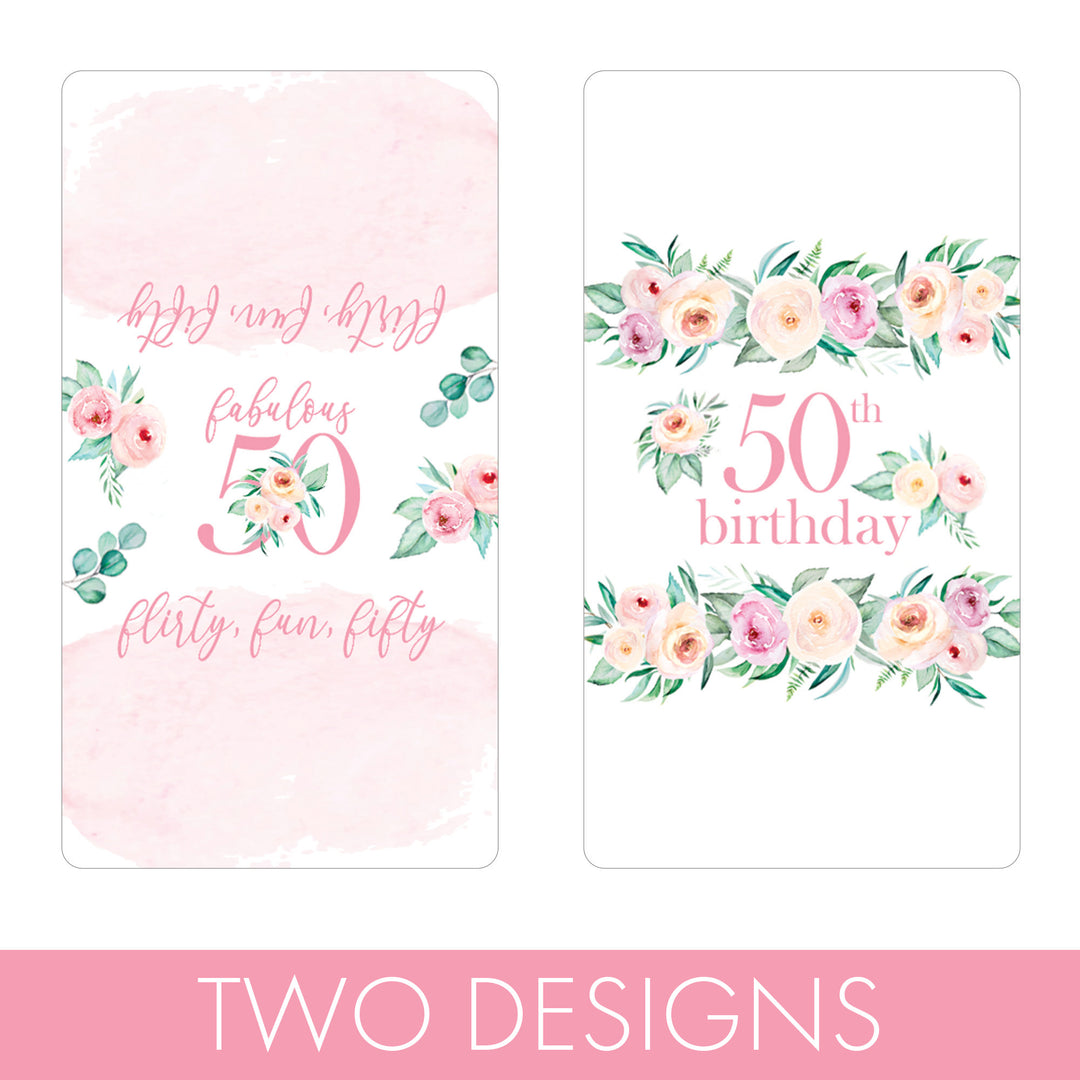 50th Birthday: Floral - Hershey's Miniatures Candy Bar Wrappers - 42 Stickers