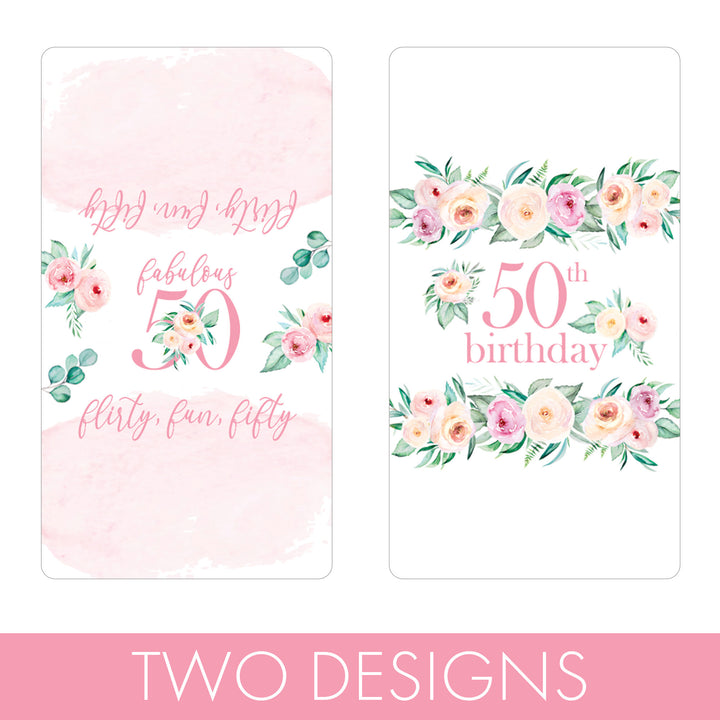 50th Birthday: Floral - Hershey's Miniatures Candy Bar Wrappers - 42 Stickers