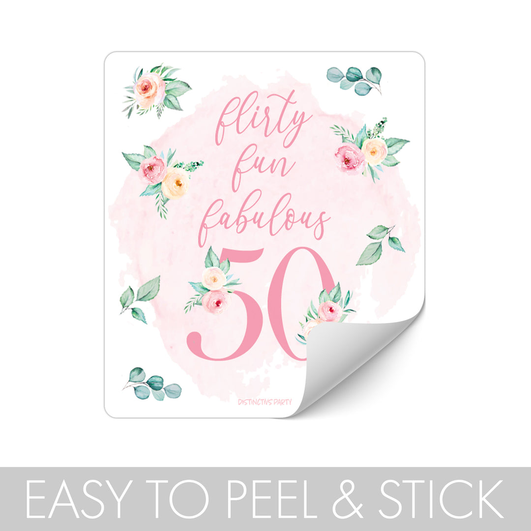 50th Birthday: Floral - Popcorn, Chip Bag, and Snack Bag Stickers - 32 Stickers